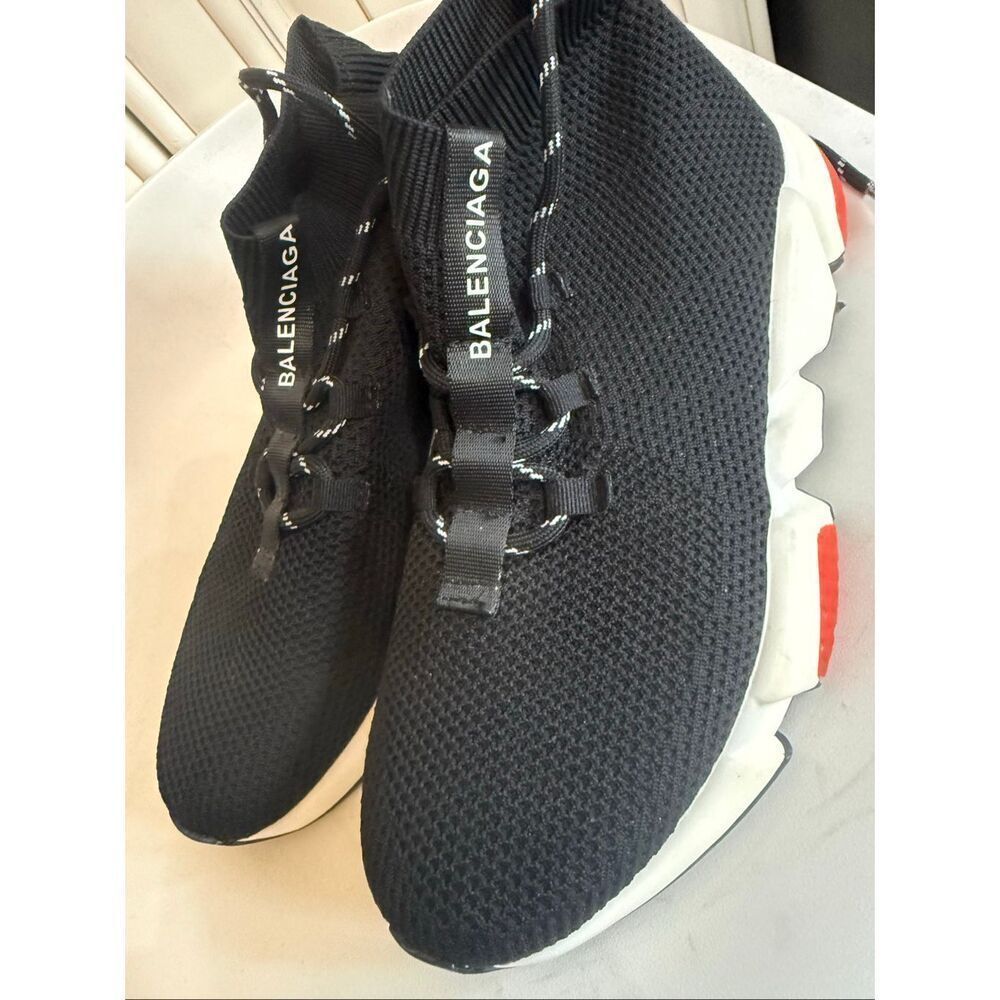 Balenciaga Women's Mid-top Speed Trainer Lace Up Sock Sneaker Black Size 37
